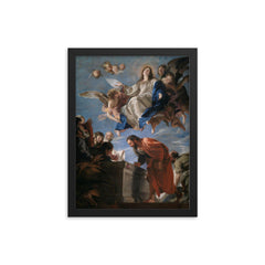 Assumption of the Virgin by Juan Martín Cabezalero, c. 1665 framed print on a plain backdrop in size 12"x16".