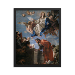 Assumption of the Virgin by Juan Martín Cabezalero, c. 1665 framed print on a plain backdrop in size 16"x20".