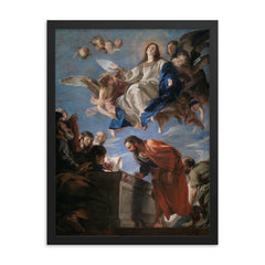 Assumption of the Virgin by Juan Martín Cabezalero, c. 1665 framed print on a plain backdrop in size 18"x24".