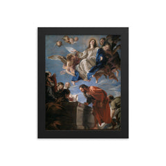 Assumption of the Virgin by Juan Martín Cabezalero, c. 1665 framed print on a plain backdrop in size 8"x10".