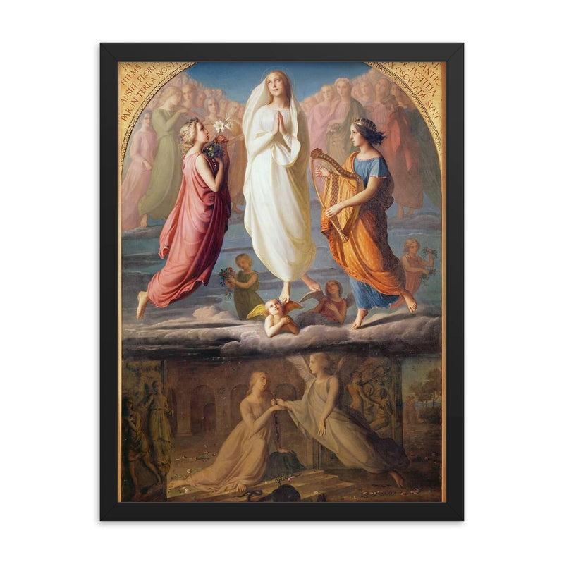 Assumption of the Virgin by Louis Janmot framed print on a plain backdrop in size 18