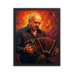 Astor Piazzolla framed print on a plain backdrop in size 16"x20".