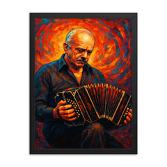 Astor Piazzolla framed print on a plain backdrop in size 18"x24".