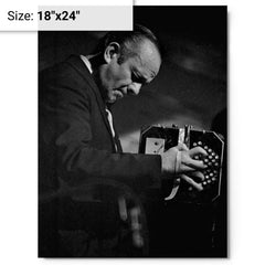 Astor Piazzolla metal print on a plain backdrop in size 18"x24".