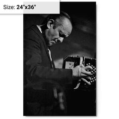 Astor Piazzolla metal print on a plain backdrop in size 24"x36".