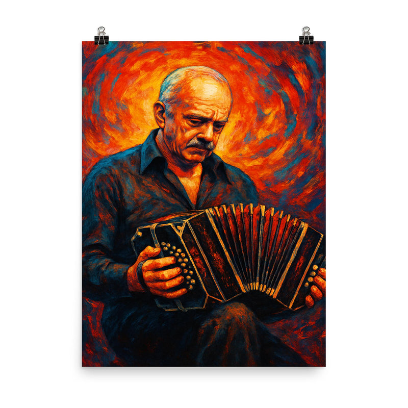 Astor Piazzolla poster on a plain backdrop in size 8