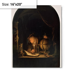 Astronomer by Candlelight by Gerrit Dou metal print on a plain backdrop in size 16"x20".