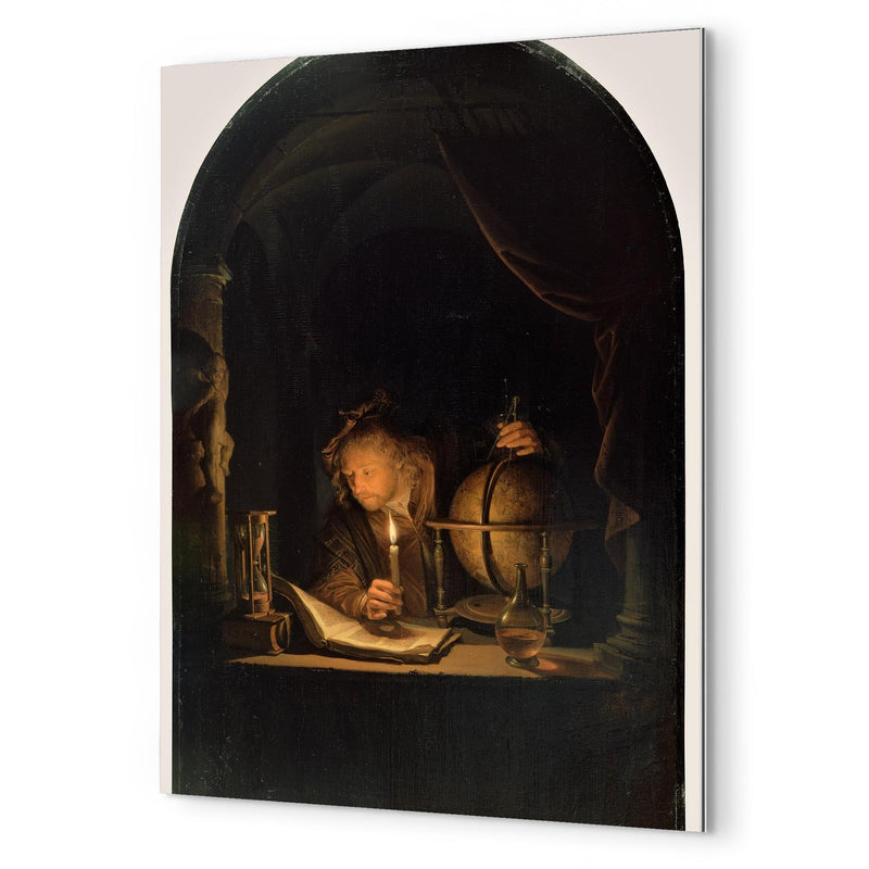 Astronomer by Candlelight by Gerrit Dou metal print mockup