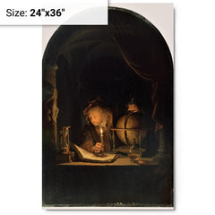 Astronomer by Candlelight by Gerrit Dou metal print on a plain backdrop in size 24"x36".