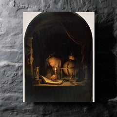 Astronomer by Candlelight by Gerrit Dou metal print mockup