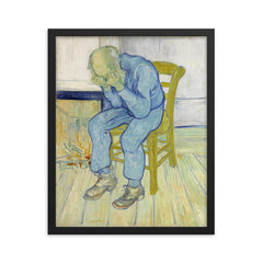 At Eternity's Gate by Vincent Van Gogh, May 1890 framed print on a plain backdrop in size 16"x20".