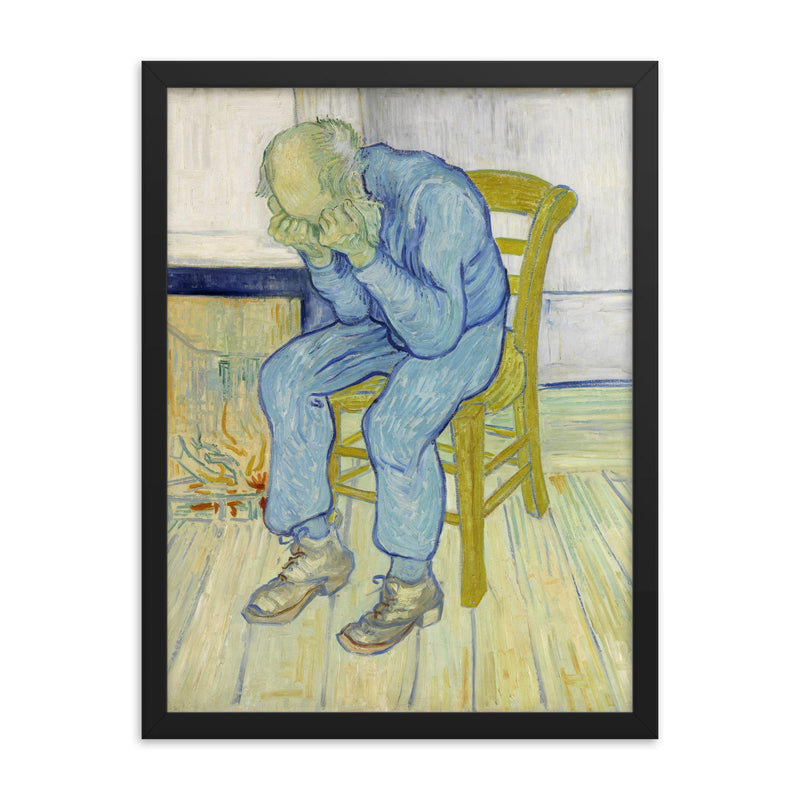 At Eternity's Gate by Vincent Van Gogh, May 1890 framed print on a plain backdrop in size 18