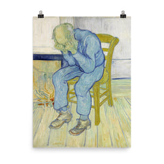 At Eternity's Gate by Vincent Van Gogh, May 1890 poster on a plain backdrop in size 8"x10".
