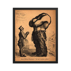 At Last a Perfect Soldier by Robert Minor, 1916 framed print on a plain backdrop in size 16"x20".