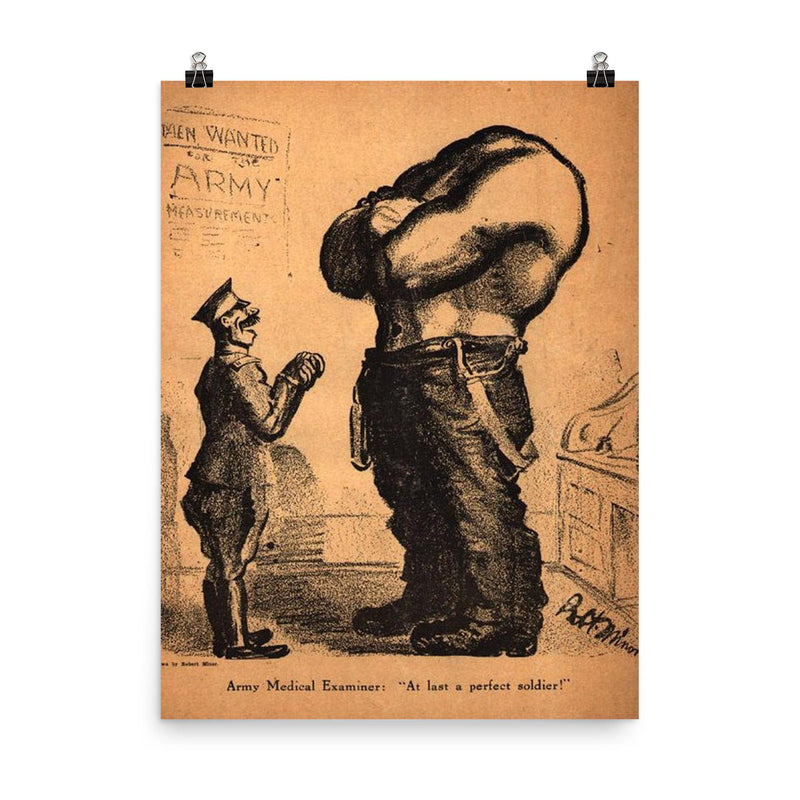 At Last a Perfect Soldier by Robert Minor, 1916 poster on a plain backdrop in size 8