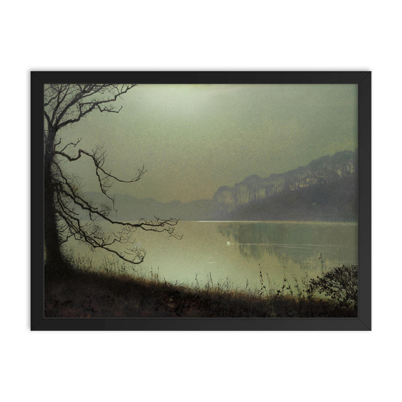 At the Lakeside, Moonlight by John Atkinson Grimshaw framed print on a plain backdrop in size 18