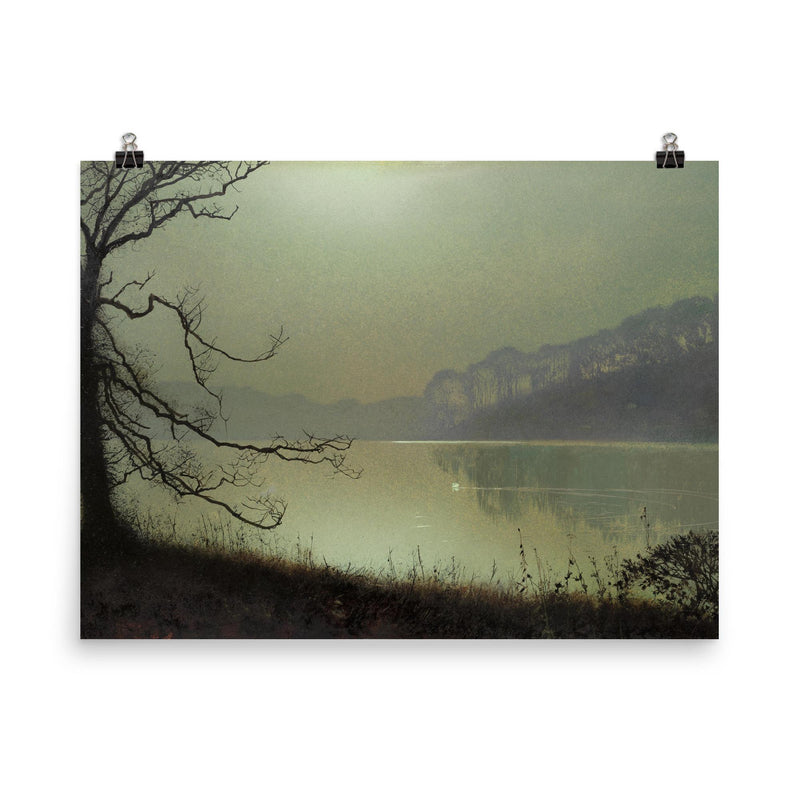 At the Lakeside, Moonlight by John Atkinson Grimshaw poster on a plain backdrop in size 8