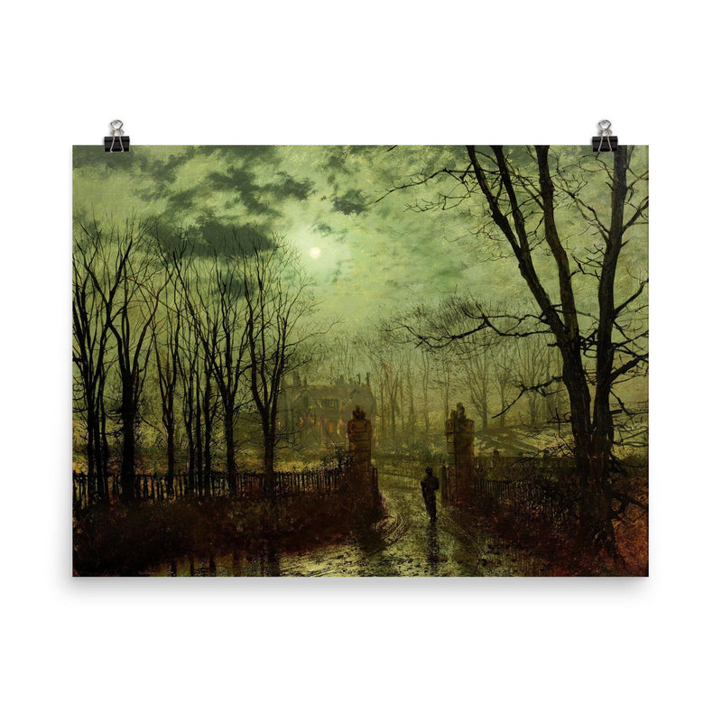 At The Park Gate by John Atkinson Grimshaw, 1878 poster on a plain backdrop in size 8