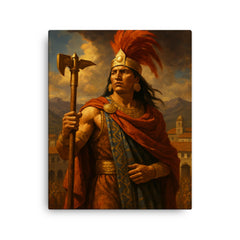 Atahualpa in Cajamarca before betrayal canvas print on a plain backdrop in size 16"x20".