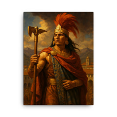 Atahualpa in Cajamarca before betrayal canvas print on a plain backdrop in size 18"x24".