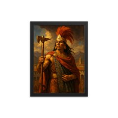 Atahualpa in Cajamarca before betrayal framed print on a plain backdrop in size 12"x16".