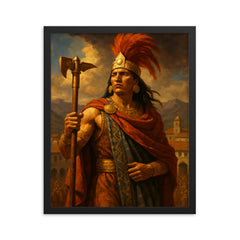 Atahualpa in Cajamarca before betrayal framed print on a plain backdrop in size 16"x20".