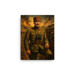 Atatürk Gallipoli trench portrait canvas print on a plain backdrop in size 12"x16".