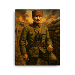Atatürk Gallipoli trench portrait canvas print on a plain backdrop in size 16"x20".