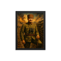 Atatürk Gallipoli trench portrait framed print on a plain backdrop in size 12"x16".