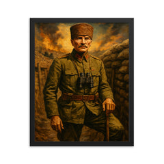 Atatürk Gallipoli trench portrait framed print on a plain backdrop in size 16"x20".