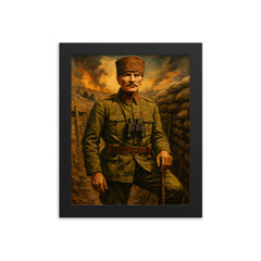 Atatürk Gallipoli trench portrait framed print on a plain backdrop in size 8"x10".