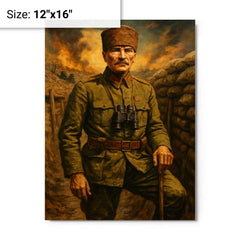 Atatürk Gallipoli trench portrait metal print on a plain backdrop in size 12"x16".