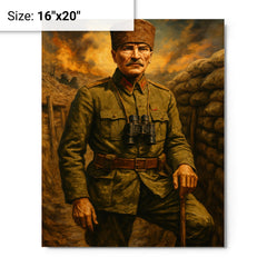 Atatürk Gallipoli trench portrait metal print on a plain backdrop in size 16"x20".
