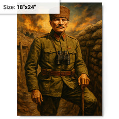 Atatürk Gallipoli trench portrait metal print on a plain backdrop in size 18"x24".