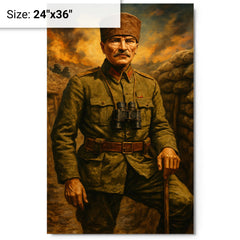 Atatürk Gallipoli trench portrait metal print on a plain backdrop in size 24"x36".