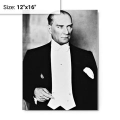 Ataturk (Mustafa Kemal Ataturk) metal print on a plain backdrop in size 12"x16".