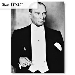 Ataturk (Mustafa Kemal Ataturk) metal print on a plain backdrop in size 18"x24".