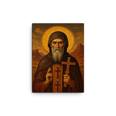 Athanasius contra mundum desert exile icon canvas print on a plain backdrop in size 12"x16".