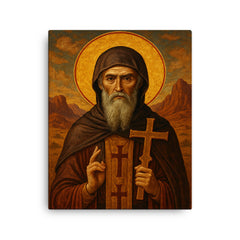 Athanasius contra mundum desert exile icon canvas print on a plain backdrop in size 16"x20".
