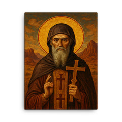 Athanasius contra mundum desert exile icon canvas print on a plain backdrop in size 18"x24".