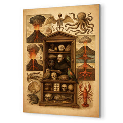 Athanasius Kircher cabinet of wonders and volcanic diagrams metal print mockup