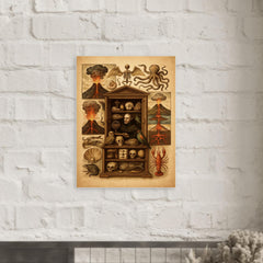 Athanasius Kircher cabinet of wonders and volcanic diagrams metal print mockup