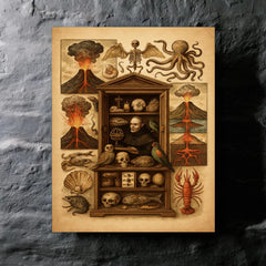 Athanasius Kircher cabinet of wonders and volcanic diagrams metal print mockup