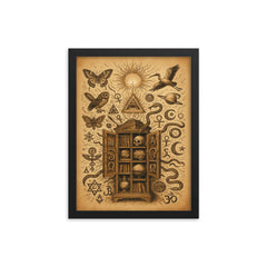 Athanasius Kircher cabinet of wonders exploding with symbols framed print on a plain backdrop in size 12"x16".