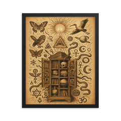 Athanasius Kircher cabinet of wonders exploding with symbols framed print on a plain backdrop in size 16"x20".