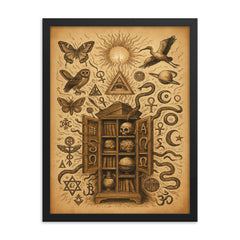 Athanasius Kircher cabinet of wonders exploding with symbols framed print on a plain backdrop in size 18"x24".