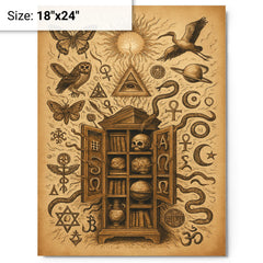 Athanasius Kircher cabinet of wonders exploding with symbols metal print on a plain backdrop in size 18"x24".