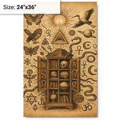 Athanasius Kircher cabinet of wonders exploding with symbols metal print on a plain backdrop in size 24"x36".