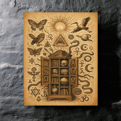 Athanasius Kircher cabinet of wonders exploding with symbols metal print mockup