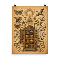 Athanasius Kircher cabinet of wonders exploding with symbols poster on a plain backdrop in size 8"x10".